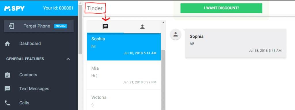 Mspy Tinder dashboard